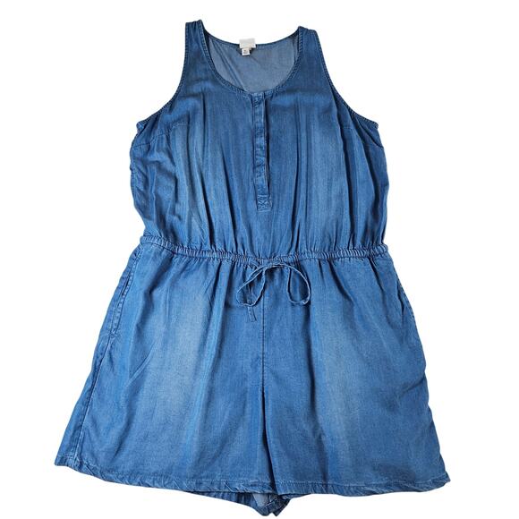 Merona Chambray Romper Womens XL Blue Casual Summer Minimalist Boho Time Capsule - Picture 1 of 9